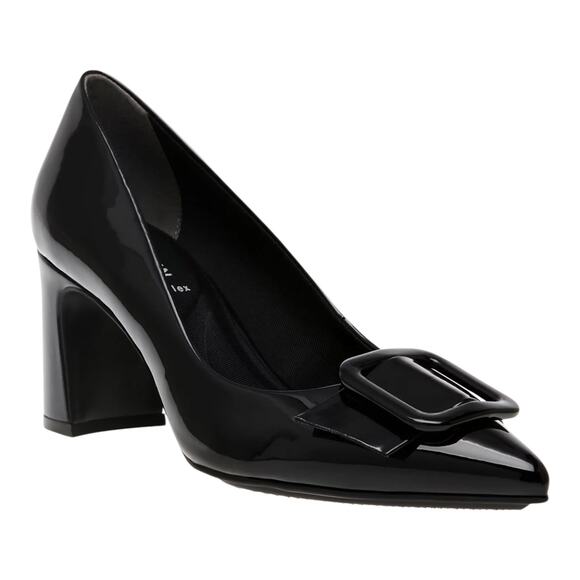 Anne Klein Shoes - Anne Klein Women's Bentley Buckle Block Heel Pumps Black Patent Size 6 1/2 M